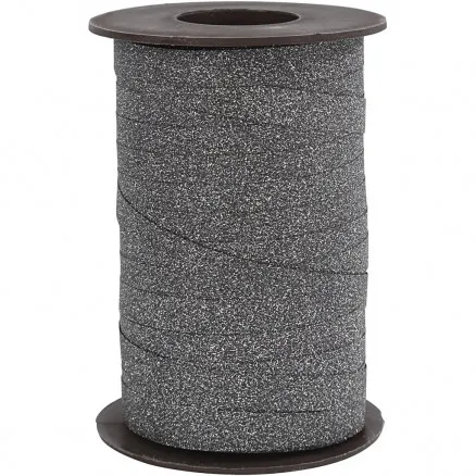 Gift ribbon, black, W: 10 mm, glitter, 100 m/ 1 roll.
